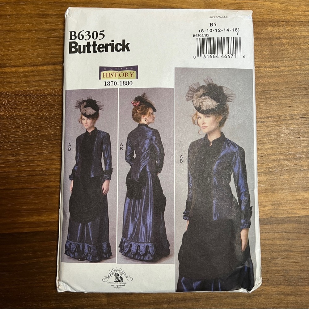 Butterick History Sewing Pattern B6305 Victorian Skirt and Jacket 1870